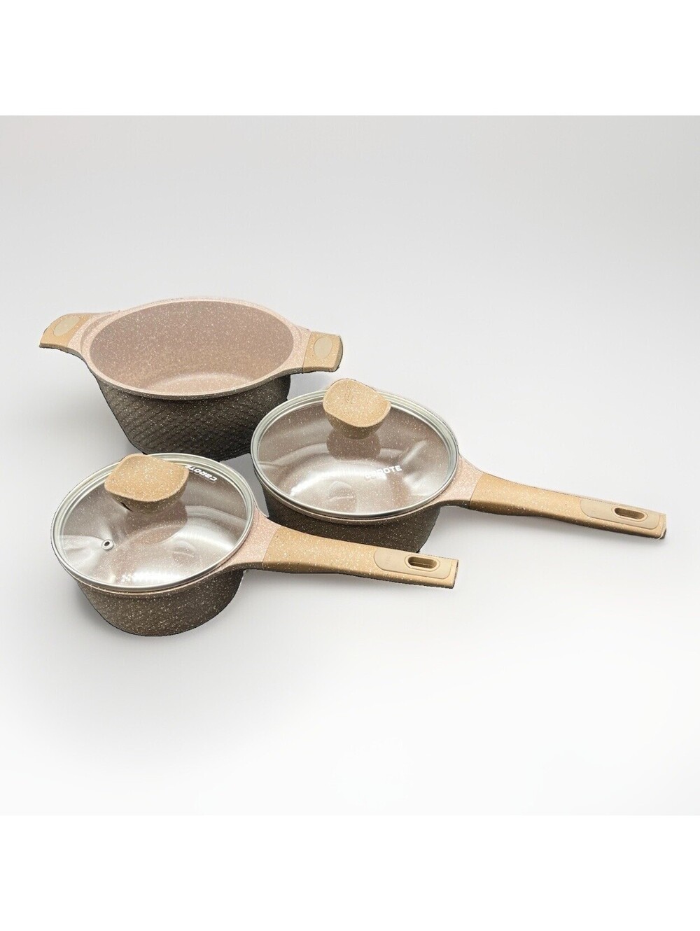CAROTE Non-Stick Cookware Set, Granite Brown Speckled Saucepans Pots Dutch Crock